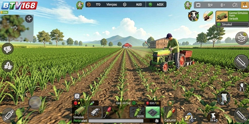 Tampilan gameplay BTV168 yang menampilkan aktivitas bertani.