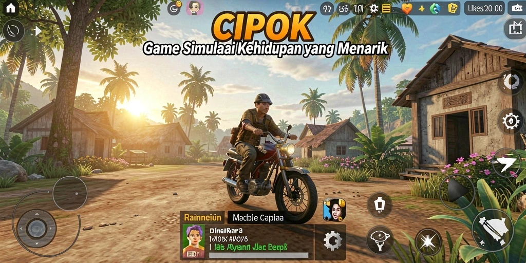Tampilan gameplay CIPOK yang menggambarkan simulasi kehidupan sehari-hari.