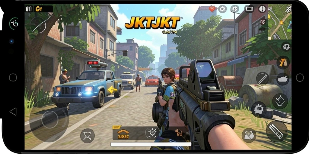 Tampilan gameplay seru JKTJKT dalam aksi TPS.