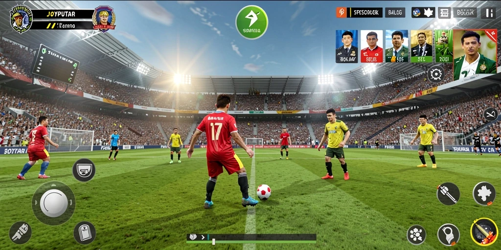Screenshot menampilkan aksi seru permainan sepak bola JOYPUTAR.