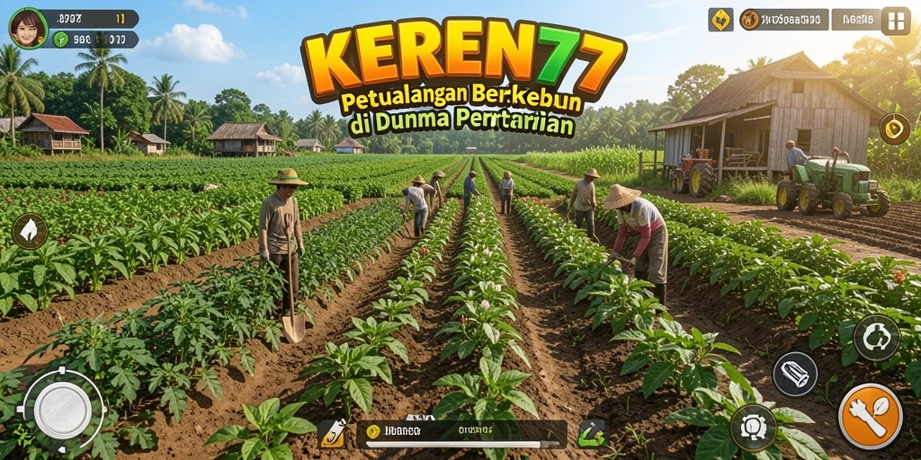 Tangkapan layar dari gameplay KEREN77 yang menunjukkan aktivitas bertani.