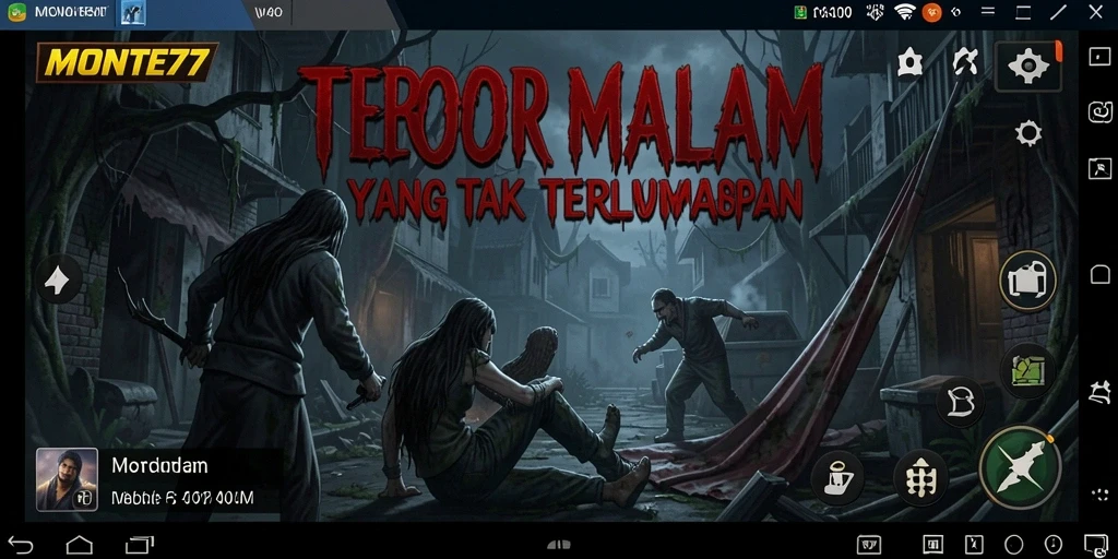 Tampilan utama gameplay MONTE77 yang menegangkan dan mencekam.