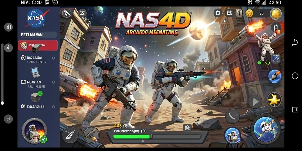 Screenshot NASA4D menampilkan gameplay seru dengan rintangan luar angkasa.