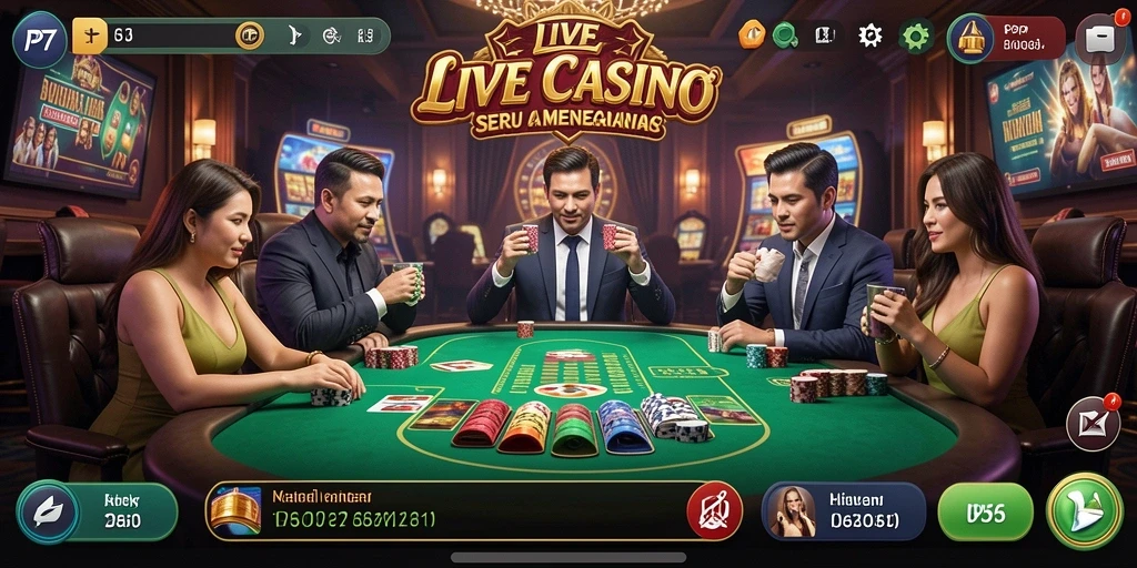 Tampilan menarik dalam permainan Live Casino PP7 dengan dealer langsung.