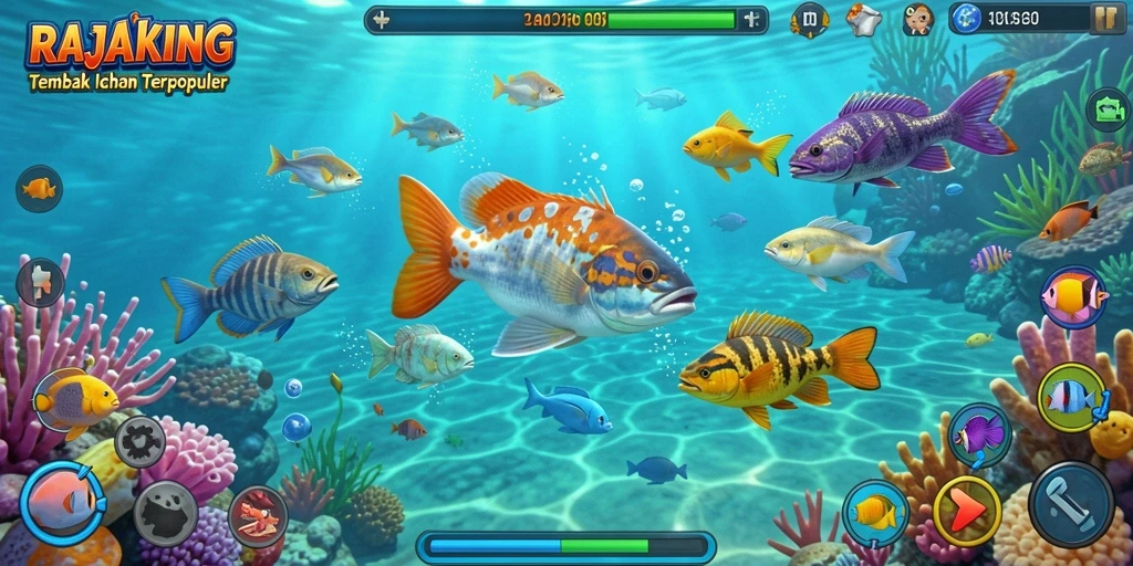 Tampilan gameplay seru dari RAJAKING saat menangkap ikan.