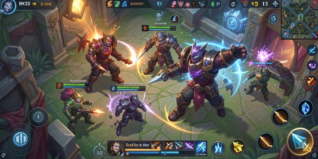 Gameplay seru RK55 dengan aksi MOBA yang mendebarkan.