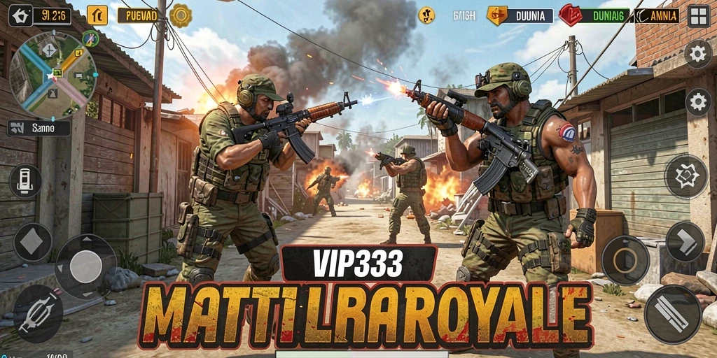 Tangkapan layar gameplay VIP333 menampilkan pertempuran epik di arena Battle Royale.